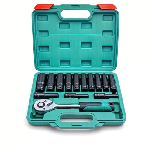 Image of 14 Pieces 1 /2-Inch Square Drive 78mm Deep Impact Socket Hex Set, 6-Point Standard Metric Sizes CR-V Steel 10mm to 24mm (14 in 1 impact socket set)