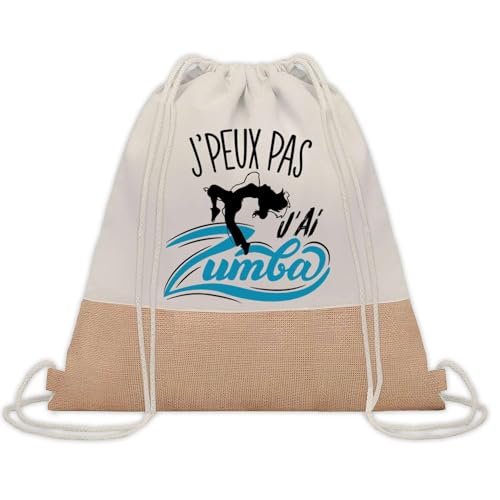 Planetee Sac à dos toile et jute J'peux Pas Zumba | Sac de Sport et Gym avec cordelettes | Idée Cadeau Collègue Noël Anniversaire | Sac Doudou