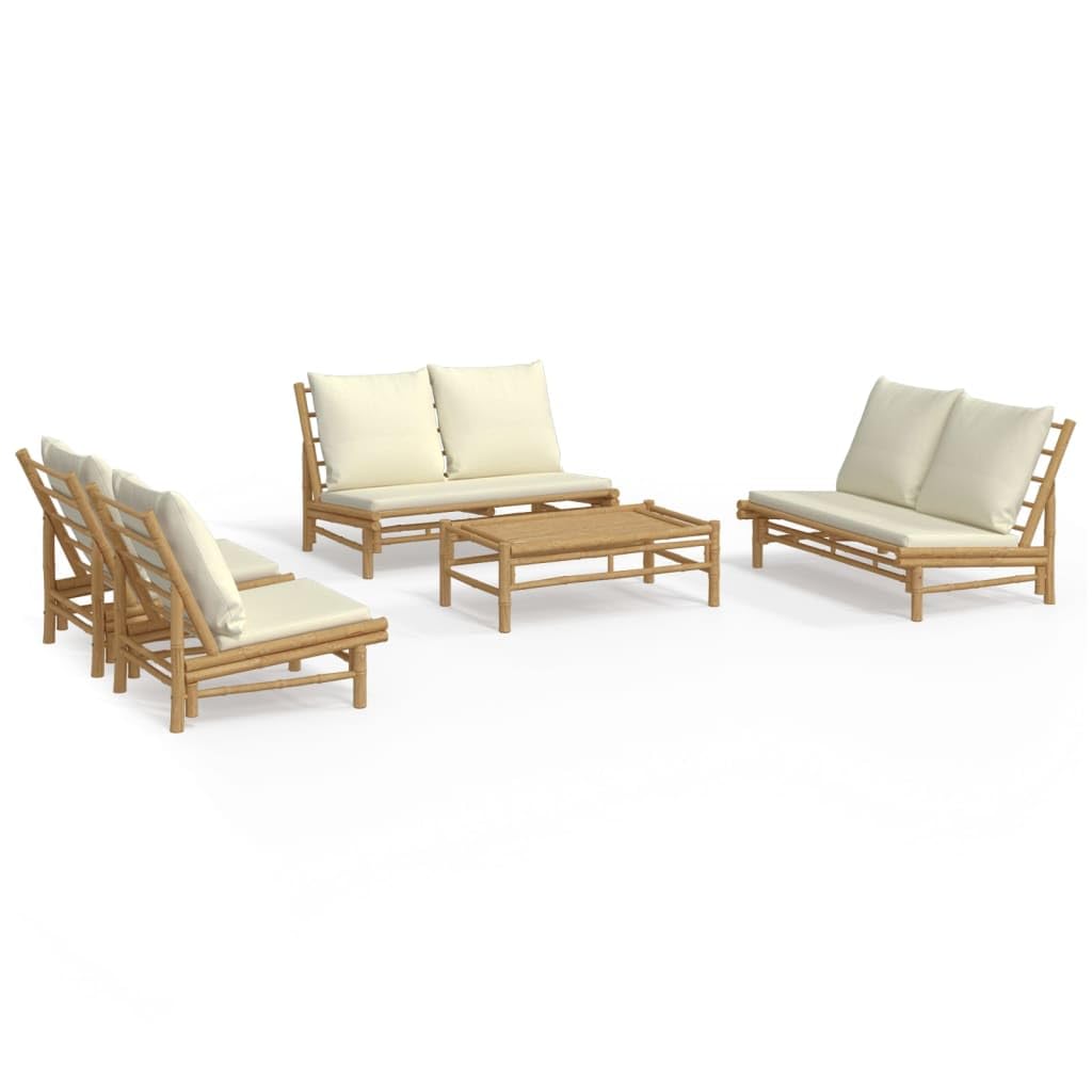 KCCKOM Garden Furniture Set 5 Piece Patio Lounge Set with Cream White Cushions Bamboo