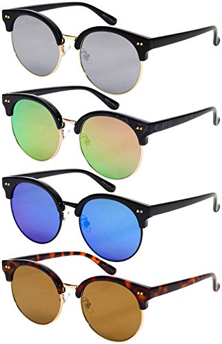Edge I-Wear Retro Inspired Horned Rim Half Frame Flat Lens Sunglasses 32115SL-FLREV3