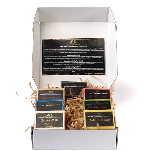 Moroccan Rituals Natural Hammam Soap Bar Set 7 x 100g | Botanical Moroccan Soaps with Aker Fassi, Nila, Argan, Cactus, Black Seed, Saffron & Goat’s Milk | Hydrating & Chemical-Free