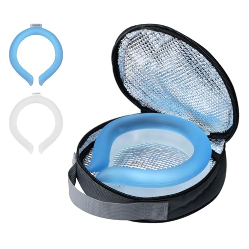 2PCS Neck Cooling Tube, with Insulated Bag, Wearable Ice Coolers Ring Keep Body Cool in Heat/Hot Weather,Reusable Neck Frozen Wraps for Summer in/Outdoor Sports.(Blue+White)