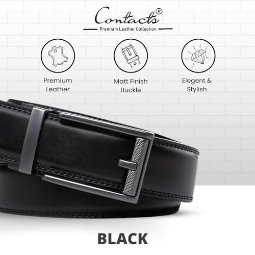 Contacts Genuine Leather Belt for Men with Easier Adjustable Autolock Buckle - Micro Adjustable Belt Fit Everywhere |Formal & Casual | Elegant Gift Box