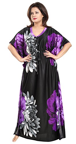 Image of Noty Women's Kaftan Nighty | Serena Fabric | Floral Print Maxi | Short Sleeves | V Shaped Neck
