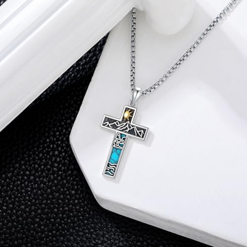 Turquoise Cross Necklace for Men Women S925 Sterling Silver Turquoise Pendant Necklaces Cross Jewelry Gifts3