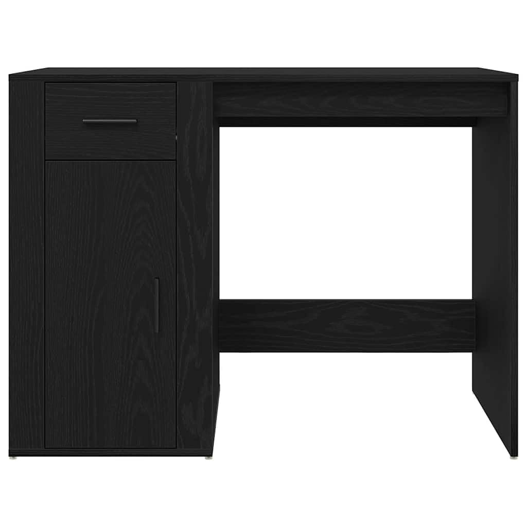 Biurko z pamięcią, kolor czarny, imitacja dębu, materiał drewnopochodny, 100 x 49 x 74 cm, z szufladą i drzwiami, idealne jako stolik pod komputer, stół gamingowy, meble do gabinetu