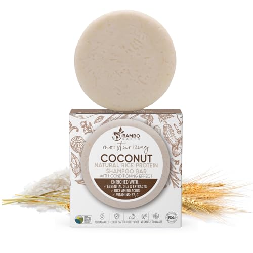 BAMBOEARTH Solid Rice Protein Water Shampoo Bar With Conditioner Effect Hair Soap – Shampoo Bars For Hair With All Natural Plant Based Essential Oils And Zero Waste Packaging (Coconut)