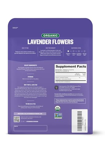 FGO Organic Dried Lavender Flowers, Extra Grade Dried Buds, Imported From France for Culinary or Sachet Bags, 16oz Bulk, Packaging May Vary (Pack of 2)