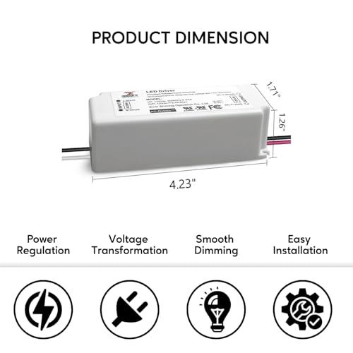 Image of Ironsmith Lighting Products LED Driver with Triac Dimming Transformer - Efficient 120 Volts to 24 Volts 40 Watt Input, Dimmable from 100% to 1% - Corded Electric
