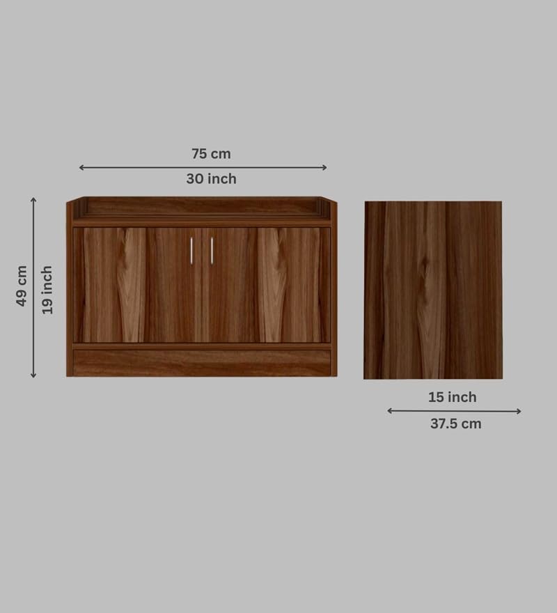 Image of SPECIALITY PANELS 2 Door Shoe Rack with Cushion | 2 Door Shoe Cabinet with Storage Bench | Shoe Organizer for Entryway Home Living Room | 75 x 49 x 37.5 cm Storage | DIY Assembly | Walnut Brown Finish