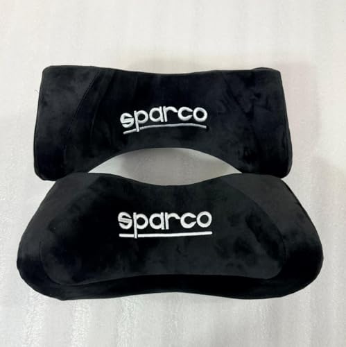 Image of AUTO MT 2PC Sparco Neckrest Pillow Universal Comfortable Head-Rest Neck-Rest Pillow Adjustable Pillow Cervical Universal (2PC Black Big NECKREST PILOWW)
