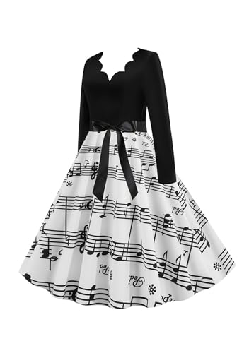 DIACACY Womens Vintage Cocktail Swing Dress Trim V Neck Long Sleeve Hepburn Rockabilly Prom Dress A Line Tea Party Dress2