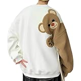 [アスペルシオ] 長袖 くま トレーナー 裏起毛 プルオーバー オシャレ スエット コーデ トップス メンズ ストリート スウェットカジュアル 丸首 クマ柄 ヒップホップ アウトドア キャンプ シティ ファッション 秋冬 スケーター 大人 暖かい ワンポイント シルエット クルーネック レトロ カラフル ユッタリ カッコイイ オモシロ b系 フードなし キャメル メンズトレーナー (L) ホワイト
