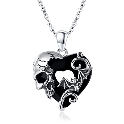 Image of S925 Sterling Silver Skull Pendant Necklace Heart Crystal Birthstone Skull Necklace Gothic Jewlery Gifts