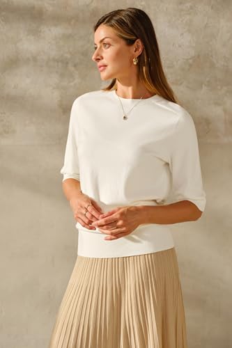 Image of Arach&Cloz Women's Short Sleeve Crew Neck Sweaters Trendy Teacher Work Tops | Lightweight&Breathable Fabric, Texture Knit Design, Relaxed Fit, Business Casual Outfits, Teacher Work Tops Fall 2026