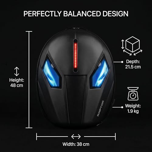 Image of MORPH RAPTOR EYE X Smart LED Backpack for Riders & Gamers | App-Controlled RGB Eye & Water Resistant | Hard Shell laptop Helmet | Unisex for college,Travel