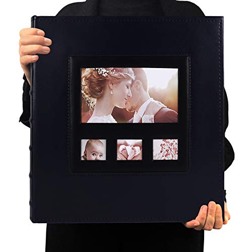 RECUTMS Photo Album 4x6 600 Pockets‚ Black Pages‚ 5 Per Page Leather Cover Slots,Extra Large Capacity Family Wedding Picture Albums Holds 600 Horizontal and Vertical Photos (Blue)