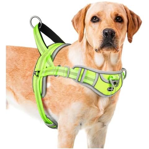 ADVENTUREMORE No Pull Dog Harness for Large Dogs, Sport Dog Halter Harness Reflective Breathable Dog Vest Escape Proof Dog Harness with Easy Control Front Clip Handle for Training Walking XXL Green Cover