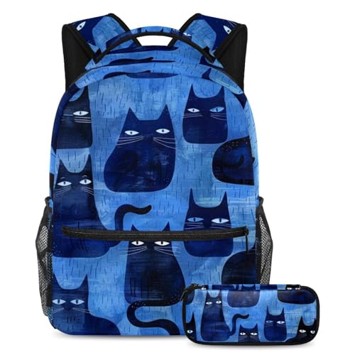 Cartable avec trousse assortie style chat de nuit pour simplifier le rangement scolaire