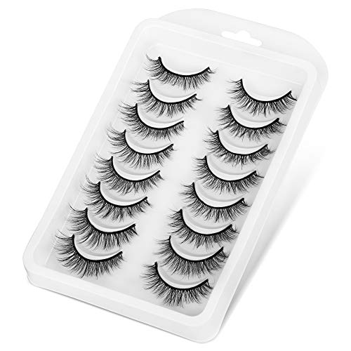 Pawotence Natural False Eyelashes Pack Wispy Lashes Faux Mink Lashes Pack 8 Pairs Soft Lightweight Reusable Handmade Fake Eyelashes Pack for Makeup