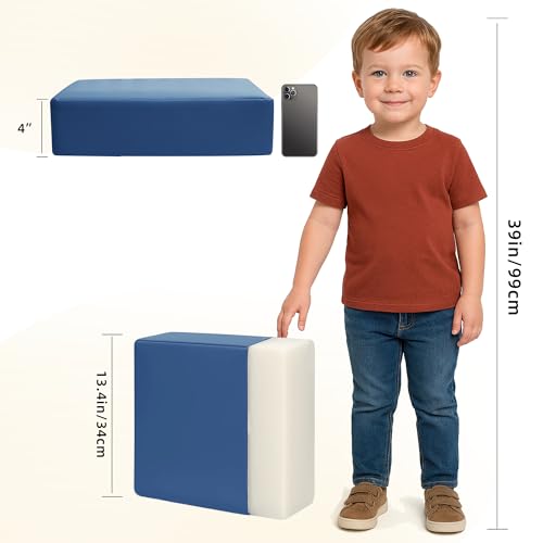 Image of Eiury Booster Seat for Kitchen Chair, Toddler Booster Seat for Dining Table, Waterproof PU Leather Kids Seat Cushion with Adjustable Straps, Non-Slip Bottom, Wipeable Seat Pad,Blue