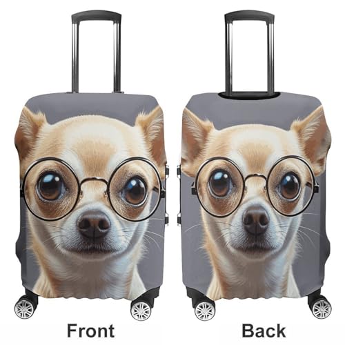 Chihuahua Dog Glasses Luggage Cover, Elastic Luggage Protector Fits 19-32in Suitcases, Washable & Anti-Scratch Suitcase Cover for Men Women XL3