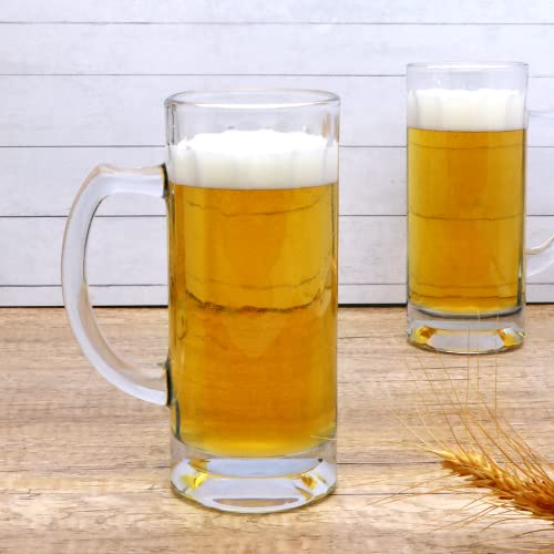 Ufrount Glass Beer Mug Set Of 8,Clear 16 Oz Glass Mugs With Handle,Heavy Glass Stein Mug With Straw Large Freezer Beer Drinking Glasses For Juice,Coffee,Tea #TOP4