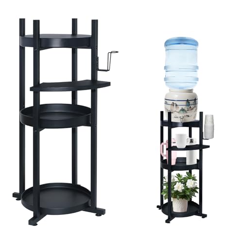 Water Dispenser Stand Water Stand for 5 Gallon Bottle Water Jug Stand , 3 Tier Corner Stand with Curved Shelf for Cups for 1-5 Gallon Water Bottles/Crocks, Water Jug and Plant Stand(Matte Black)