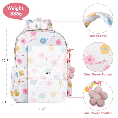 Kawaii Backpack Pink Flower Y2K Aesthetic Cute Small cosmetic bag Large Capacity Multi-Pocket Lightweight Beige with Accessory4