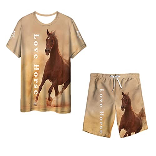 Imprimé cheval 3D ensemble de sport homme t-shirt et short keusyoi