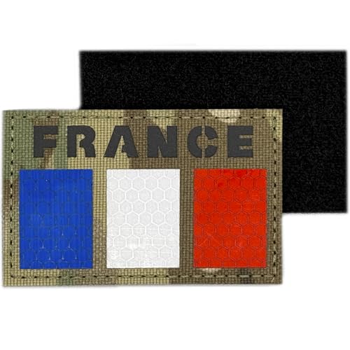 Patch Infrarouge Réfléchissant France - Militaire France Scratch Drapeau Sac, Brodé Camouflage 9x5 cm pour Sac à Dos/Uniforme, Écusson Armée Française...