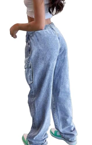 Cargo Jeans for Women Wide Leg High Waisted Stretchy Multi Pockets Baggy Denim Cargo Pants2