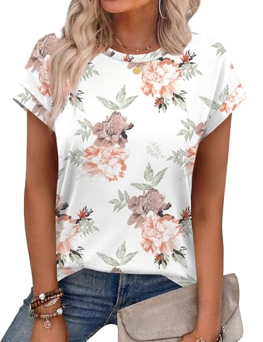 Alaroo Floral Tops for Women Summer Outfits 2026 Comfy Crew Neck T Shirts Chic Print 02 XL