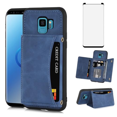 Étui portefeuille Samsung S9 Asuwish avec protège-écran verre trempé et porte-carte
