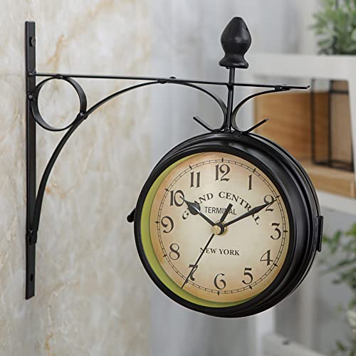 Dyna-Living Vintage Double Sided Wall Clock Wall-Mounted 4.7-Inch Retro Train Station Clock Classic Wrought Iron Two Faces Wall Hanging Clock For Indoor Living Room Bedroom #TOP6