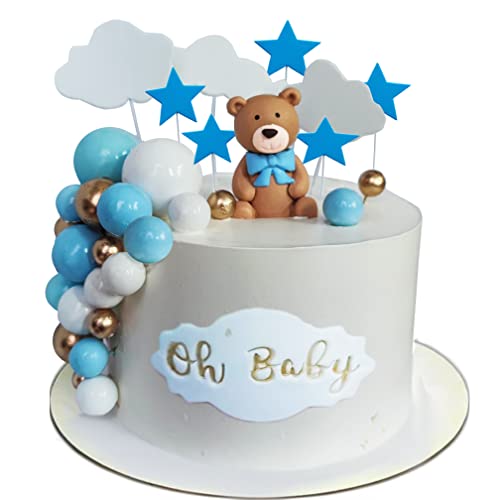 Baby Bear Cake Topper Boy for Birthday Baby Shower Baby Boy Blue 38pcs/set