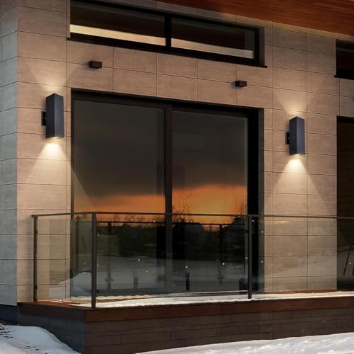 Image of Dusk to Dawn Outdoor Wall Lights, Aluminum Classic Outdoor Wall Sconce, Anti-Rust Waterproof Square Cylinder Wall Lantern Exterior Up Down Light Fixtures Matte Black [UL Listed] 2Pack