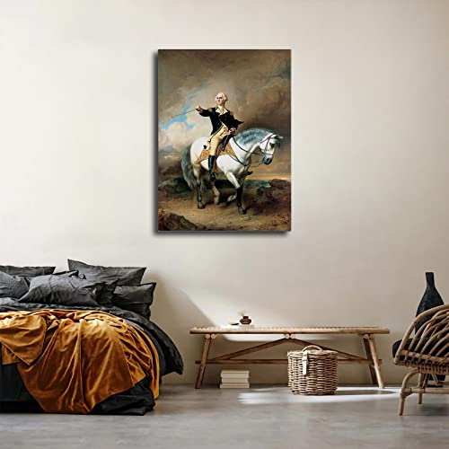 Portrait Of George Washington Taking The Salute At Trenton By John Faed Oil Poster Canvas Wall Art Painting Mural Modern Home Bedroom Living Room Home Decoration (08X12Inch-Framed) #TOP4