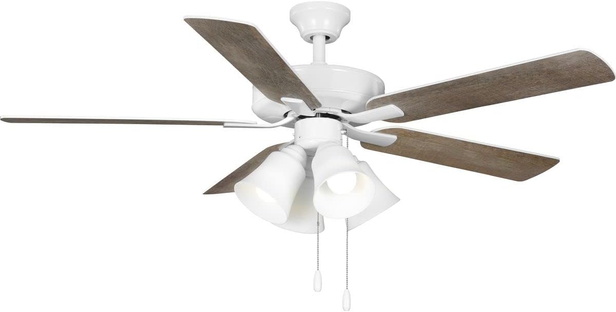 Progress Lighting AirPro 52 in. White 5-Blade AC Motor Transitional Ceiling Fan with Light