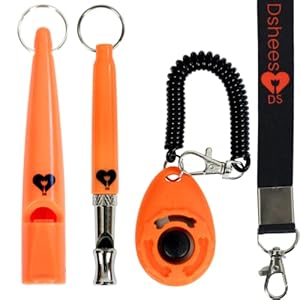 Dshees Dog Training Set is perfect combination of Two Dog Whistles For Recall With One Whistle Lanyard And One Dog Clicker. Dog Whistle To Stop Barking And Clickers For Dog Training, Puppy Training.