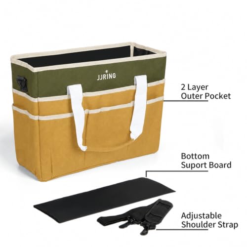 Image of JJRING Craft Organizer Tote Bag Large Art Storage Caddy Dark Green&Brown