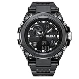 RobertDTesta Jungen Outdoor-Sportuhren, Dual-Display Wasserdicht Timing Multifunktions-Quarz-Elektronik-Uhr,Schwarz