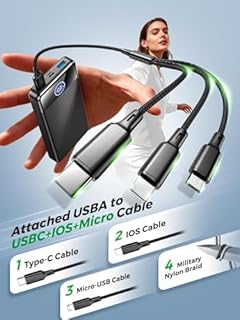 Power Bank Fast Charging 26800mAh,Portable Charger 22.5W Phone Battery Pack Attached USB-C/iOS/Micro-USB Cable, Powerbank for iPhone 17 16 15 14 13 Samsung, for Travel Camping Essentials