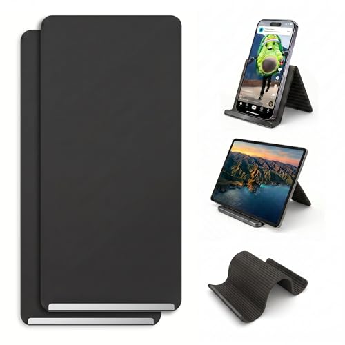 Adjustable Foldable Silicone Phone Stand, Black, No Charging Port, Non-Slip Desk Holder for iPhone, Samsung, Tablets