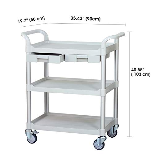 JaboEquip, 3 Tier Medical Utility Cart with Drawers, Medical Service Trolley 606 lbs Load Cap.for Hospital Medical cart, Off-White (Light Grey) Color