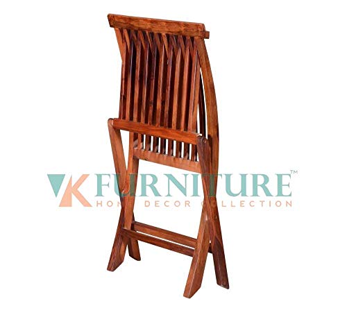 Image of VK Furniture Sheesham Wood Patio Balcony Chair | for Home & Living Room | Foldable Chair | Set of 2 | Honey Brown Finish
