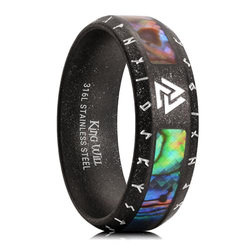 King Will 316L Viking Band with Rune and Abalone Inlay