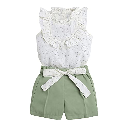 Hopscotch Girls Polyester Wing Sleeves Printed Top and Shorts Set in Green Color Hopscotch Girls Polyester Wing Sleeves Printed Top and Shorts Set in Green Color