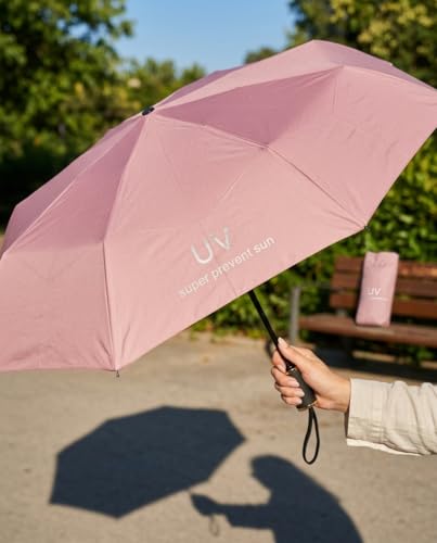 Image of TAZZY UV Protection Compact Folding Umbrella for Men & Women | Windproof, Waterproof Travel Umbrella with Storage Case | Sun & Rain Protection | Lightweight Portable Umbrella (Pink)
