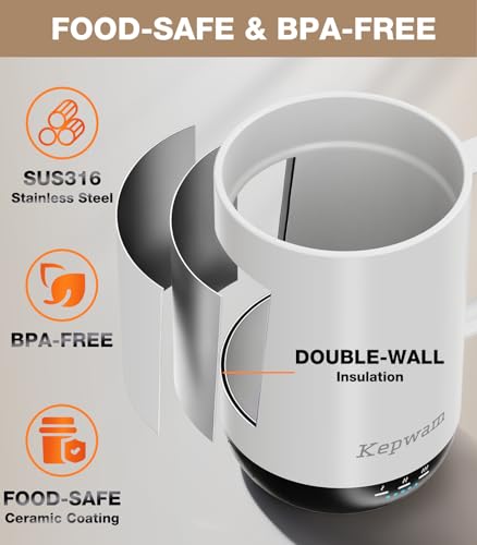 Image of Kepwam Self-Heating Coffee Mug T1, 16oz Rechargeable Heated Coffee Mug, Smart Coffee Warmer Mug with App-Controlled,Advanced Temperature-Controlled Heating Coffee Gifts for Women Men Coffee Lover